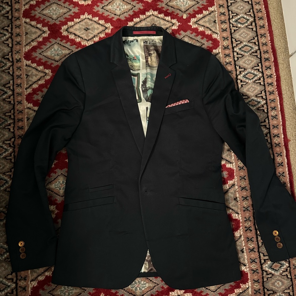 Ted Baker London Black Blazer with Pink Pocket Square
